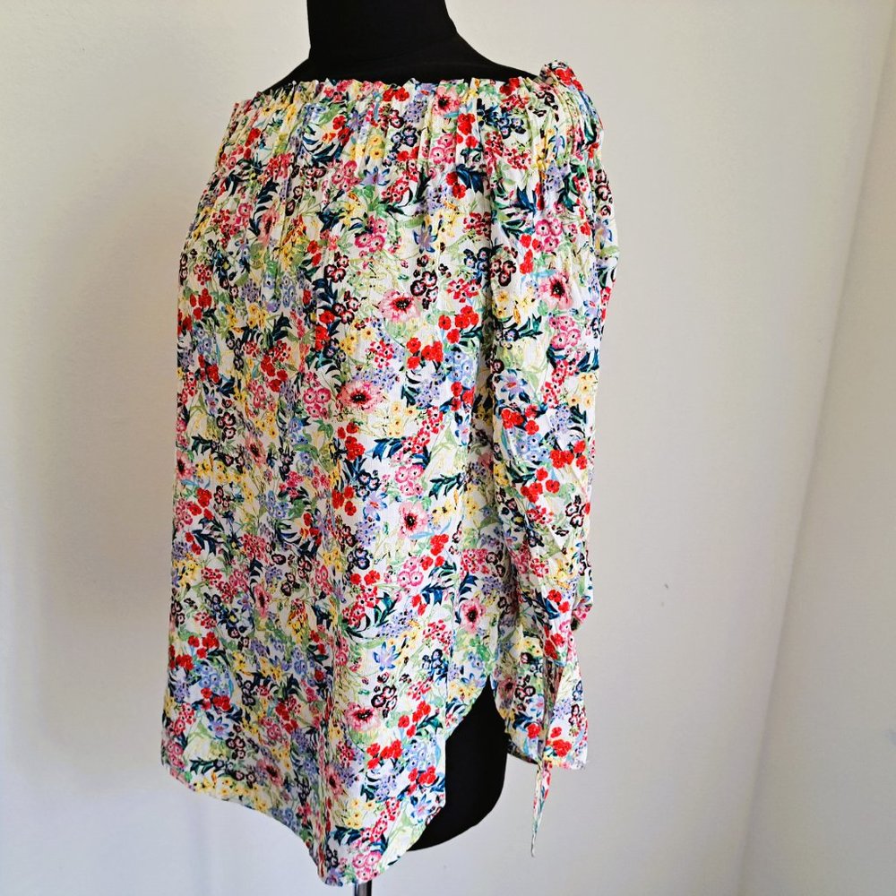 NWT H&M Women's Floral Top Multicolor Size 2 Off Shoulder 3/4 Sleeve